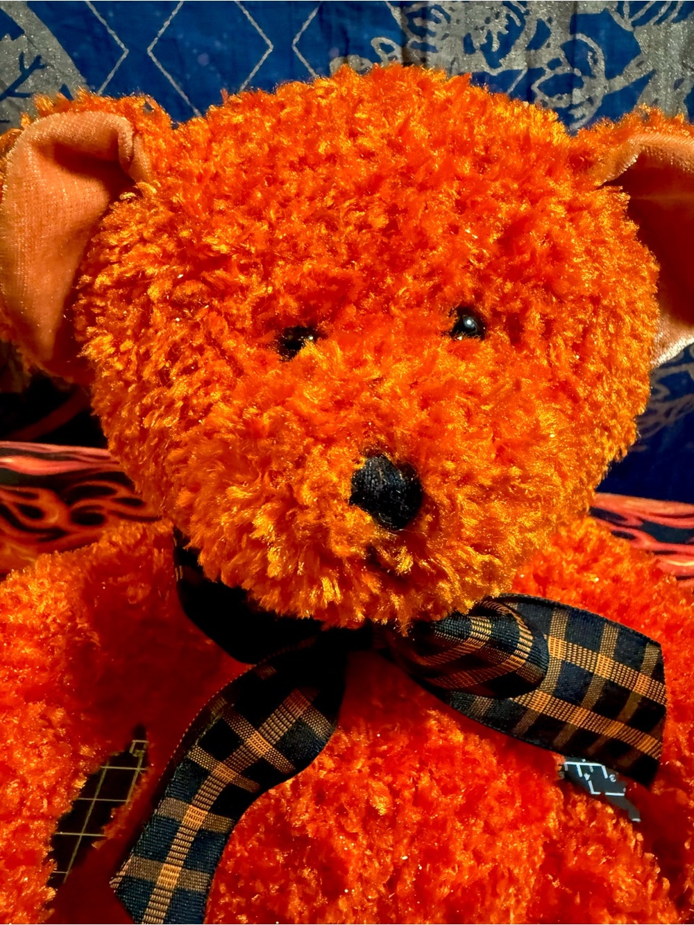 🔥Vintage Russ Halloween Orange Plush Teddy Bear Stuffed Animal Velvet Feet/ Ears